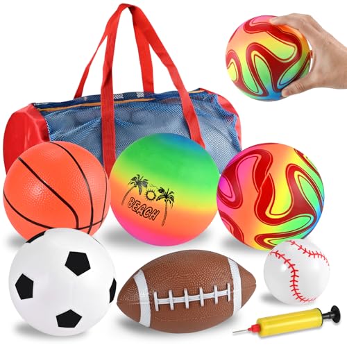 GOLDGE Balls for Toddlers 1-3, 5pcs Soft Foam Balls for Kids with Storage Bag Indoor Outdoor Sports Play Toys for Kids with Rugby Football Soccer Basketball Baseball Volleyball