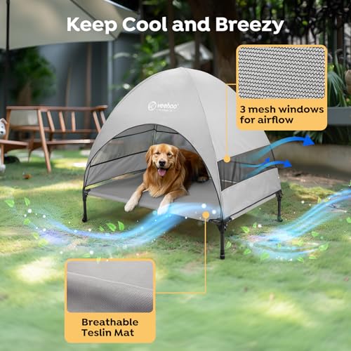 Veehoo Outdoor Dog Bed with Canopy, Cooling Elevated Pet Cot with Removable Shade, Non-Slip Feet, Raised Dog Cot for Large Dogs, Pet Tent Bed for Camping, Beach, Large, Grey, CWC2411 - Image 4