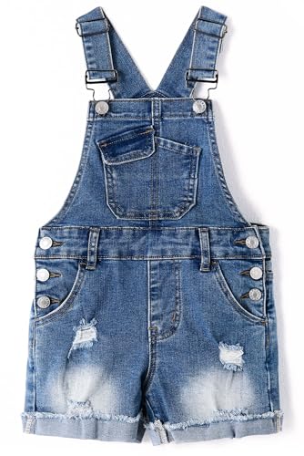 KIDSCOOL SPACE Salopette Short en Jean pour Fille, Salopette en Jean pour Petits et Grands garçons, Bleu, 9-10 Ans