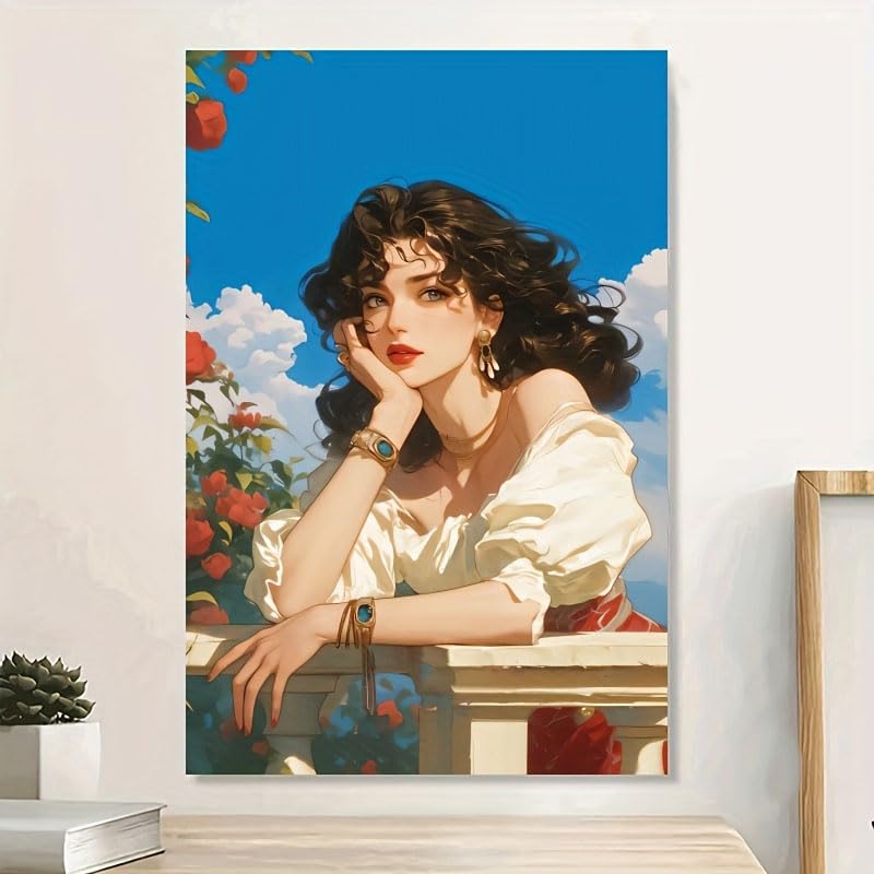 Tableau sur toile femme aux joues roses avec cadre 20x30 cm