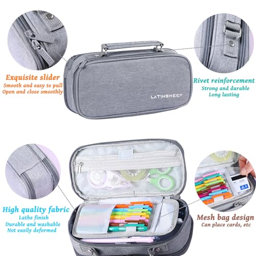 Image of Pencil Case Canvas Pen Pouch Large Capacity Organizer Multi-functional Pencil Bag with Zipper Compartments (Pink)
