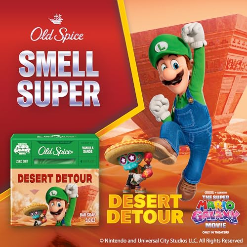 Image of Old Spice Bar Soap for Men, x The Super Mario Galaxy Movie, Cold Pressed with Grit, Made with Natural Oils & Plant Based Cleanser, Vanilla Sands with Warm Vanilla & Cream Scent, 5.0 oz