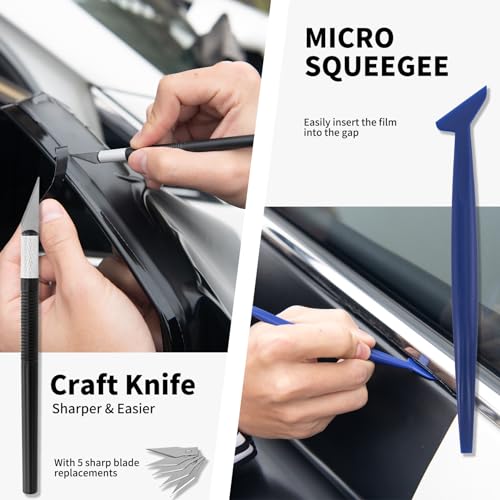 Window Tint Kit, Profession Car Wrap Kit with Felt Squeegee and Felt Replacements, Craft Knife and Blades, Safe Vinyl Cutter, Micro Squeegee for Vinyl Wrap Tools Tint Tools - Image 5