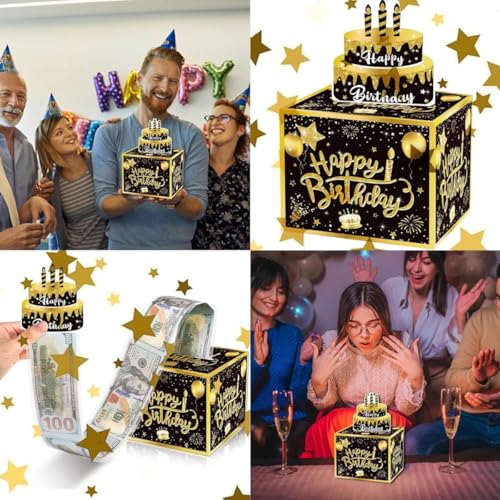 ZHAOYCSH Geldgeschenk Box zum Geburtstag - Lustige Überraschungsbox zum Geld Ziehen, Kreative Spardose mit Fotozubehör für Geburtstag, Geschenk für Frau, Freundin, Mutter (Schwarz Gold)