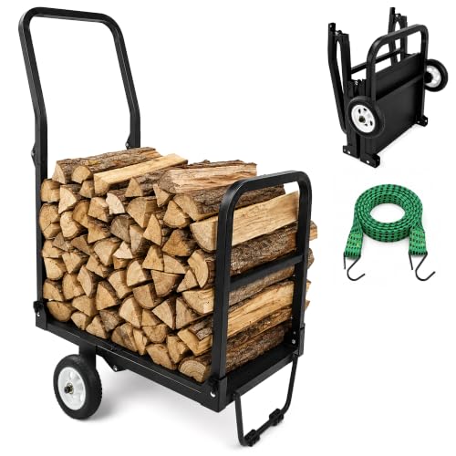 Foldable Firewood Log Cart,a Movable firewood Rack with Wheels