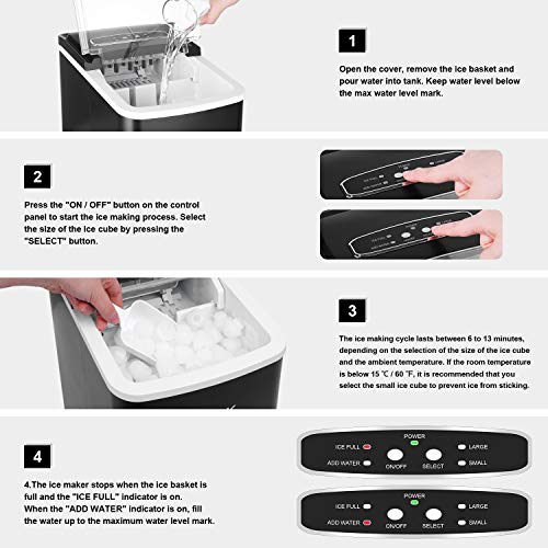 Eiswürfelmaschine/12kg Eiswürfel/6-13Minuten Produktionszeit/Leise/Runder Eiswürfel/Infrarotsensor/Einfache Bedienung Ice Maker (MEHRWEG) – Bild 5