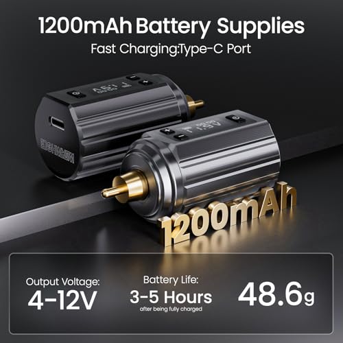 Image of Wormhole Tattoo Wireless Tattoo Gun Kit with 1,200mAh Battery, 20 Cartridge Needles, 5 Tattoo Inks, Practice Skin & Accessories