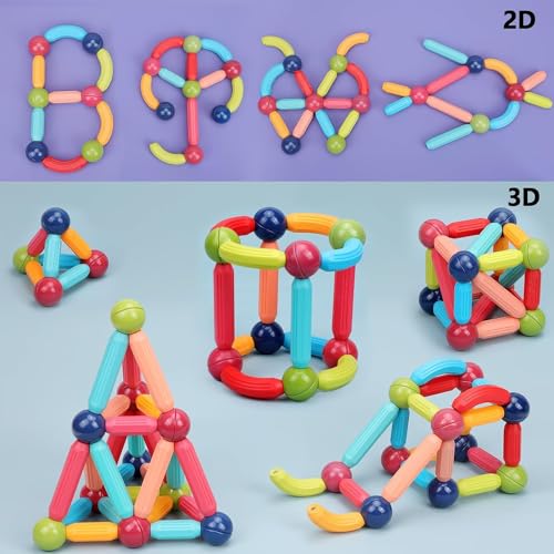 Image of PLUSPOINT Stick Blocks Building Magnetic Toy Bars with Storage Box Different Shape Educational Construction Set 3D Puzzle, Interlocking Creative Connecting Kit, STEM Toy for Boys and Girls 36 Pc (36)