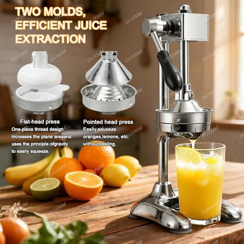 Exprimidor de limón de metal resistente, exprimidor manual de cítricos con base en forma de U y moldes dobles para jugo de naranja, limón, lima y granada