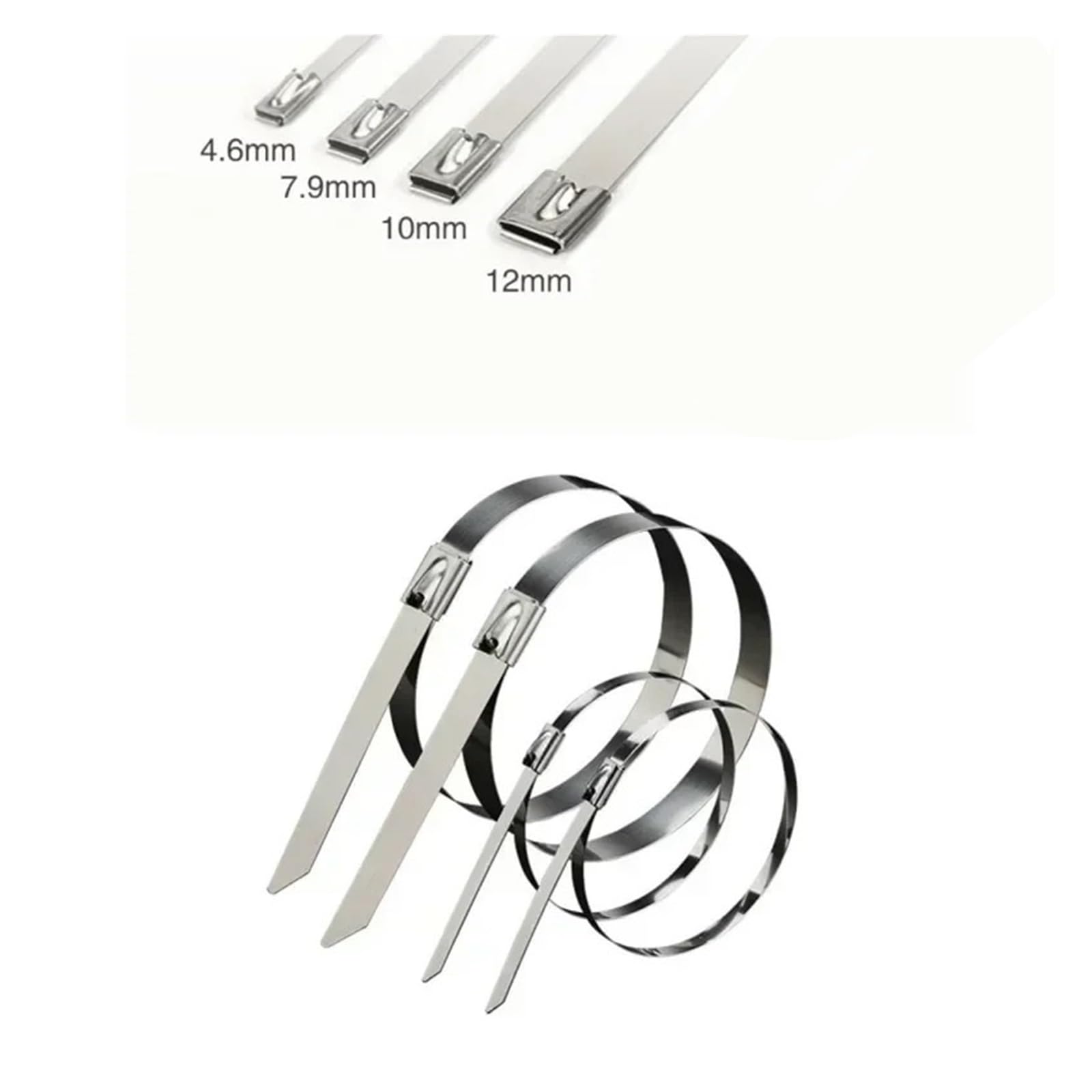 304 Opaski metalowe ze stali nierdzewnej, Opaski k 100 szt. metalowych opasek zaciskowych(4.6mm,400mm(15.75inch))