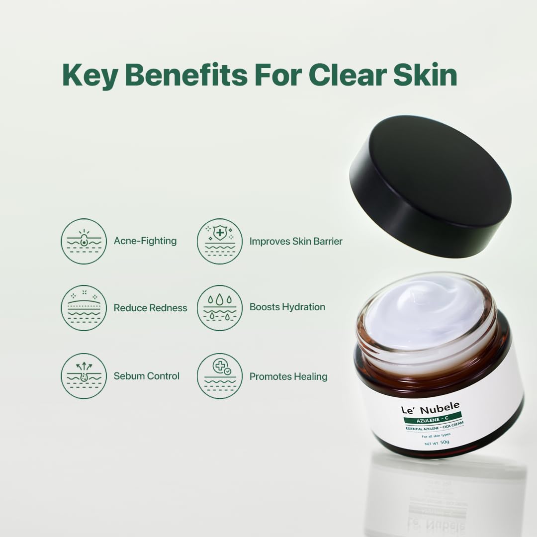 Le' Nubele Azulene Cica Cream for Blemish, Sensitive Skin, Post-Acne Face Moisturizer, Azulene 800ppm, Centella Asiatica, Manchurian Birch Bark, Non-Comedogenic, Korean Skin Care, 50g/1.76 oz. - Image 4