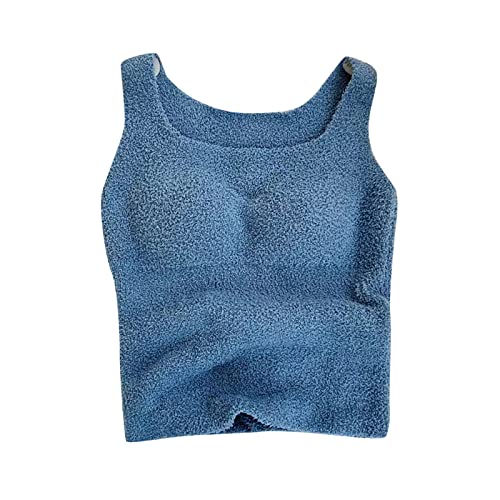 Generisch Ropa interior térmica para mujer, chaleco con almohadilla de sostén engrosada debajo del top con manga larga para mujer, azul, L