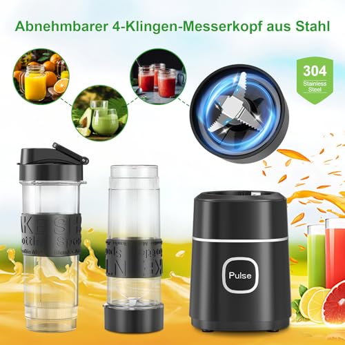 Mixer, Smoothie Maker, 500W Mini Standmixer mit 2x570ml Tritan BPA Freier Flasche, Tragbarer Edelstahl Blender, Geräuscharm, Leicht zu Reinigen, 4-Klingen-System, für Jede Art von Shake und Smoothie – Bild 4