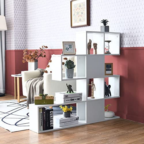 Tangkula 16 Shelves Bookshelf, Modern Ladder Corner Bookshelf, 9 Cubes Stepped Storage Bookcase, 5-Tier Display Shelf Storage Organizer For Home Office, 47 X 8 X 43 Inch, Room Divider Bookcase #TOP3
