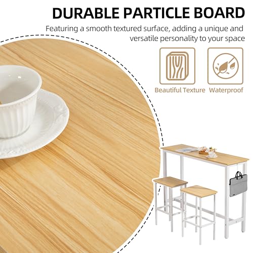 Finnhomy 52.7\" Industrial Bar Table Set with 2 Stools - Counter Height Dining & Pub Table for Small Spaces, Kitchen, Apartment, Breakfast - Metal & Wood, Space-Saving Furniture - Oak Beige and White