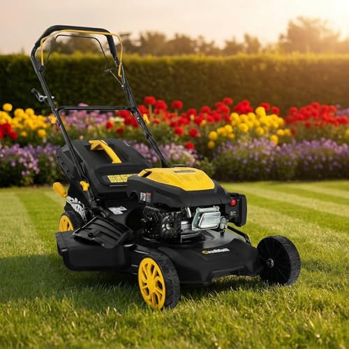 Craftfull Tondeuse à Gazon Thermique CR-196-30 | 4 KW 5,4 CV | Moteur OHV 190 cm³ | Autotractée avec Transmission à Faible Friction (4 KW 5,4 CV Jaune)