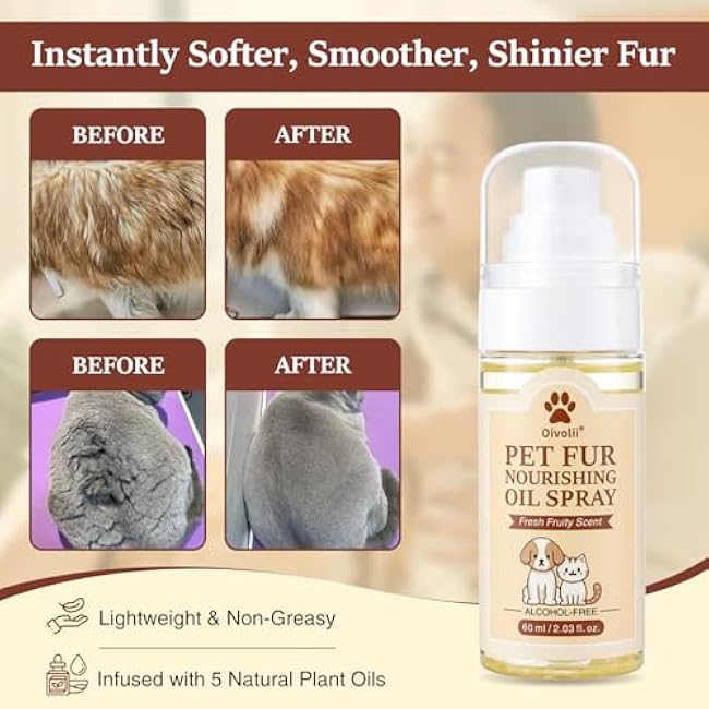Dog & Cat Fur Oil & Coat Conditioning Spray ¨C Leave-in Detangler & Conditioner Reduces Shedding with Coconut & Jojoba Oil ¨C Natural,Alcohol-Free ¨C Soft, Shiny Fur for Doodles, Poodles & Toy Breeds-bK0ujUlq