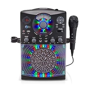 Singing Machine Karaoke Machine for Kids and Adults with Wired Microphone – Built-In Speaker with LED Disco Lights – Wireless Bluetooth, CD+G & USB Connectivity – Black [Amazon Exclusive]