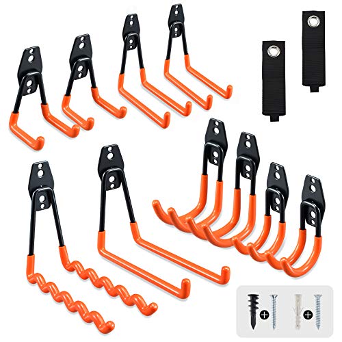 AOBEN Garage Hooks,12-pack garage storage hooks & hangers, heavy duty wall mount garage organizer, tool storage for ladders, bike, hoses, bulky items
