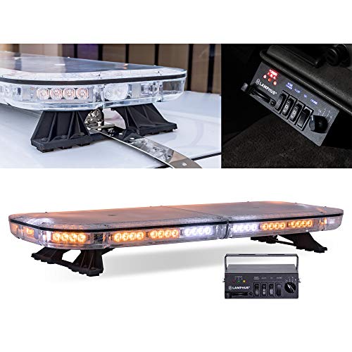 LAMPHUS SolarBlast SBFB82 37" 82W Amber LED Emergency Full-Size Light Bar [SAE J595 Class III] [58 Flash Mode] [Controller Box] [Gutter Bracket] Yellow Flashing Rooftop Strobe Warning Light Bar