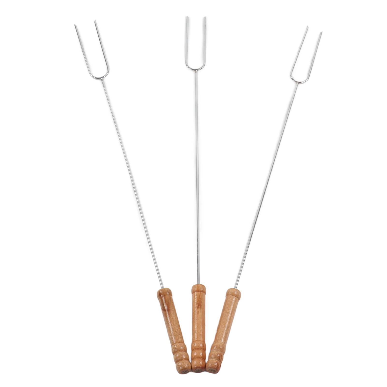 3Pcs Stainless Steel Barbecue Forks, Beech Wood Handle, 47.2cm Roasting Stick for Outdoor BBQ, Heat Resistant Design, Non Slip, for Travel, Hiking, Camping, Team Building