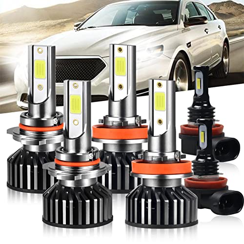 QUAYUB Fit for Ford Taurus 2008-2009 LED Headlight Bulbs Combo, 9005/HB3 High Beam+H11 Low Beam+H11 LED Fog Light Bulbs, 6000K Cool White 16000LM Super Bright, Pack of 6