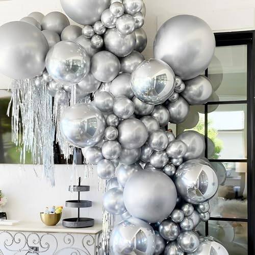 90pack Metallic Silver Balloons Different Size 18/12/10/5 Inch Chrome Silver Balloon Garland Arch Kit for Graduation, Wedding, Birthday, New Year, Baby Shower Decorations - Image 4