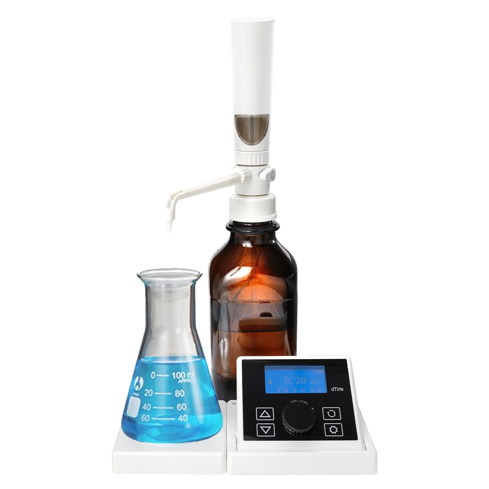 Digitaler Flaschendeckelspender, Labor-Polypropylen-Flaschenbürette mit 16 Gängen Geschwindigkeit und einstellbarem Volumen 0,01-99,99 ml, elektronischer Flüssigkeitsreagenzspender für Labor