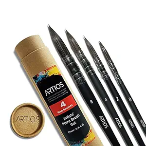 ARTIOS Mop Brush for Painting - Premium Synthetic Watercolor Brush Set for Artists with Brush Holder, Handmade Cruelty-Free Paint Brush Set of 4 (0, 2, 4, 8), Matte Black Wood
