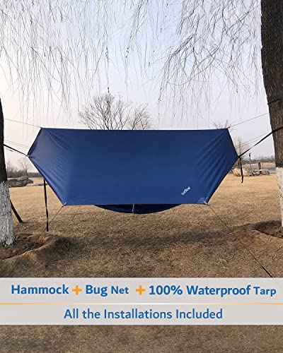 Image of Sunyear Camping Hammock, Portable Single & Double Hammock with Net, 2 Person Hammock Tent with 2 * 10ft Straps, Best for Outdoor Hiking Survival Travel