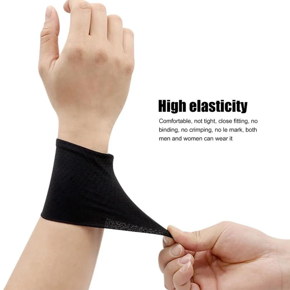 Fascia Antisudore da Polso,Polsino di Raffreddamento Unisex Seta di Ghiaccio,Braccialetto Elastico Rinfrescante Morbido e Traspirante,Sudore del Braccialetto di Seta del Ghiaccio 2 Pezzi Nero Tokaneit