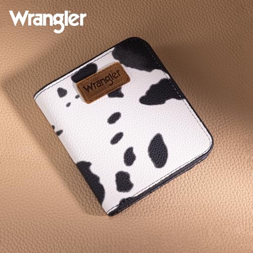 Image of Montana West X Wrangler Small Black Cow Print Wallets for Women Slim Thin Wallet Card Cases Money Organizer Thin Mini Pocket Wallet with Rfid Lining and A Coin Purse