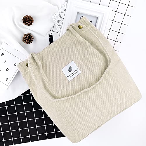 Image of Ayieyill Corduroy Tote Bag for Women Canvas Shoulder Cord Purse with Inner Pocket