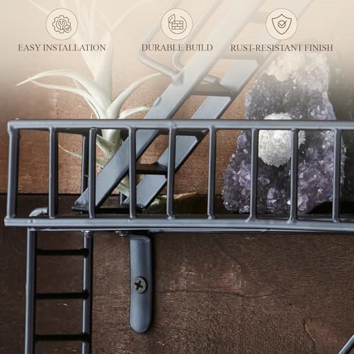 Image of Vintageware 3-Tier Iron Wall Shelf Fire Escape Ladder Design | Decorative Wall Shelves for Living Room, Bedroom & Home Decor (Black)
