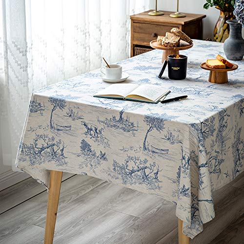 Glory Season Rustic Tablecloth Classic French Village Printed Linen Fabric Table Cover Farmhouse Decoration 52X70 Inches Rectangle/Oblong Blue For Kitchen Dining thumb #3
