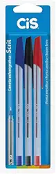 Caneta Esferográfica Scrit 0.7 mm, Azul/Preto/Vermelho, pacote de 3