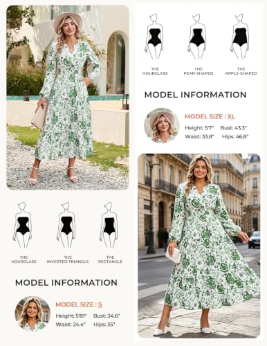 Image of GRACE KARIN Women's Floral Maxi Dress 2026 Fall Long Sleeve V Neck Empire Waist A Line Flowy Dress with Pocket