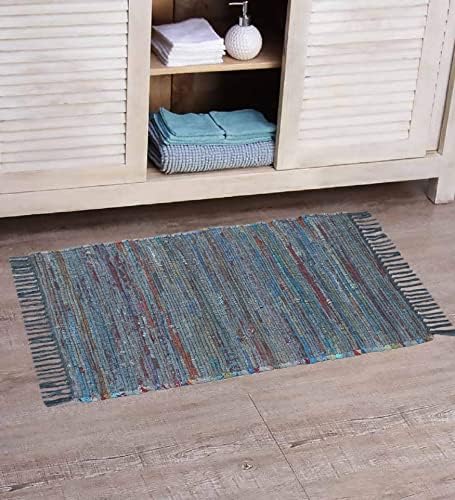 SISOSU Cotton Area Rug - Carpets Suitable for Living Room, Bedroom, Dining Room, Home Décor - Handcrafted Traditional Rugs - Non-Skid - Chindi Cotton Rag - 2’ x 3’ - Dark Grey
