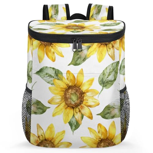 CNNINGYI Large Waterproof Insulated Cooler Backpack, Sunflower Leak Proof Backpack 30 Cans, Spring Floral Lightweight Cooler Bag for 12h Hot/Cold Retention