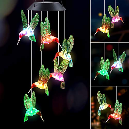Give Me Wind Chimes Outdoor Solar Hummingbird Wind Chimes Color Changing LED...