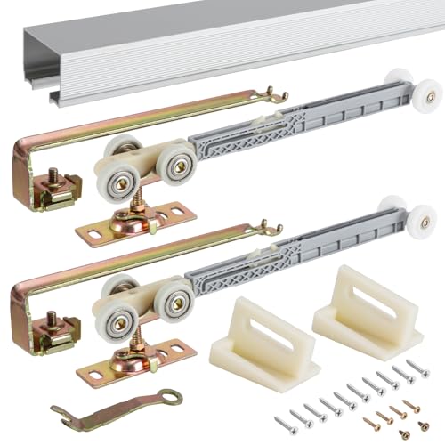 72 Inch Porcket Door Hardware Kits with Soft Close & Soft Open Pocket Door Commercial Grade Hanger with 6ft Aluminum Track for New Building No Door Included.