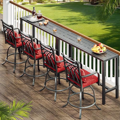 YITAHOME Metal Outdoor Bar Stools Set of 2, Heavy Duty Tall Patio Chairs w/Max Bearing 352 Lbs, E-Coated Bar Height Patio Chairs w/Cushion & Pillow for All Weather Patio Deck Poolside, Rhombus Back - Image 4