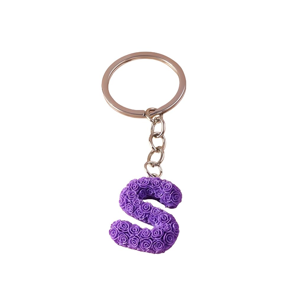 Arfuka Unisex Lette S Charming Letters Rose Flower Keyring For Women - Initial Letter S Alphabet Keychain Pendants, Handbag Jewelry Décor