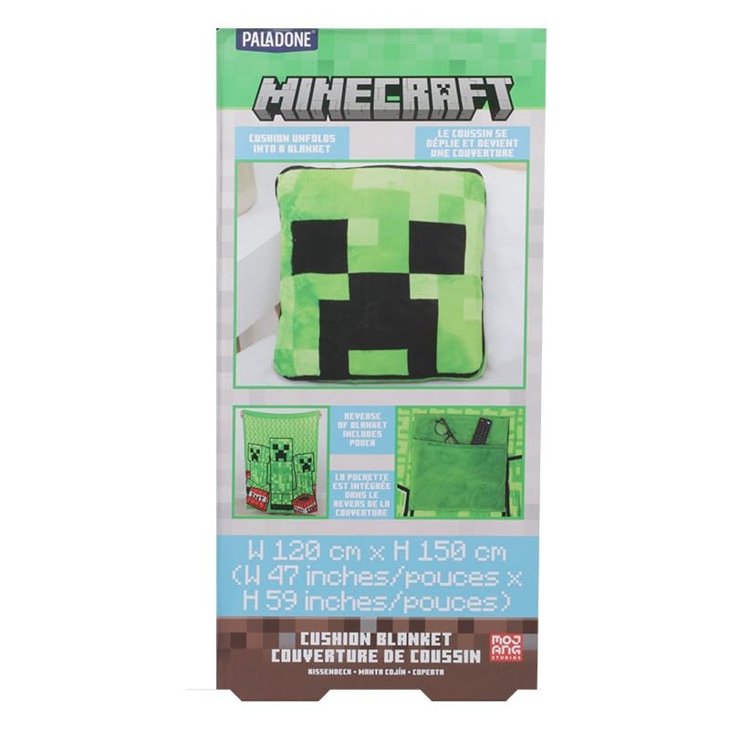 Paladone Minecraft Creeper koc 2 w 1, oficjalnie licencjonowany koc podróżny Microsoft, składany, miękki, puszysty, kompaktowy, do salonu lub sypialni, dekoracja