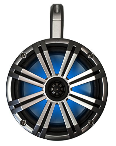 Image of KICKER Marine 8 inch LED Tower System - White Enclosures W /Silver Speakers. Includes KMLC Light Controller.