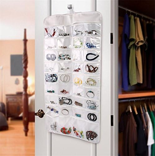 Owfeel Hanging Jewellery Organisers Bag With 72 Display Clear Transparent Pockets Place White Color