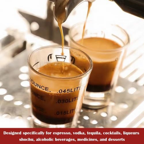 Culinavog Tazza, 2 Pezzi 45 ml Trasparente Piccolo Misurino In Vetro, Facile da pulire, Tazza Piccolo in Vetro, Utensili da Cucina, Bicchieri da Liquore per Cocktail, Tequila, Vodka (Rosso, Nero