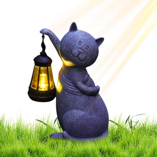 Figurine chat solaire extérieur et grand luminaire décoratif pour aménagement patio ou pelouse