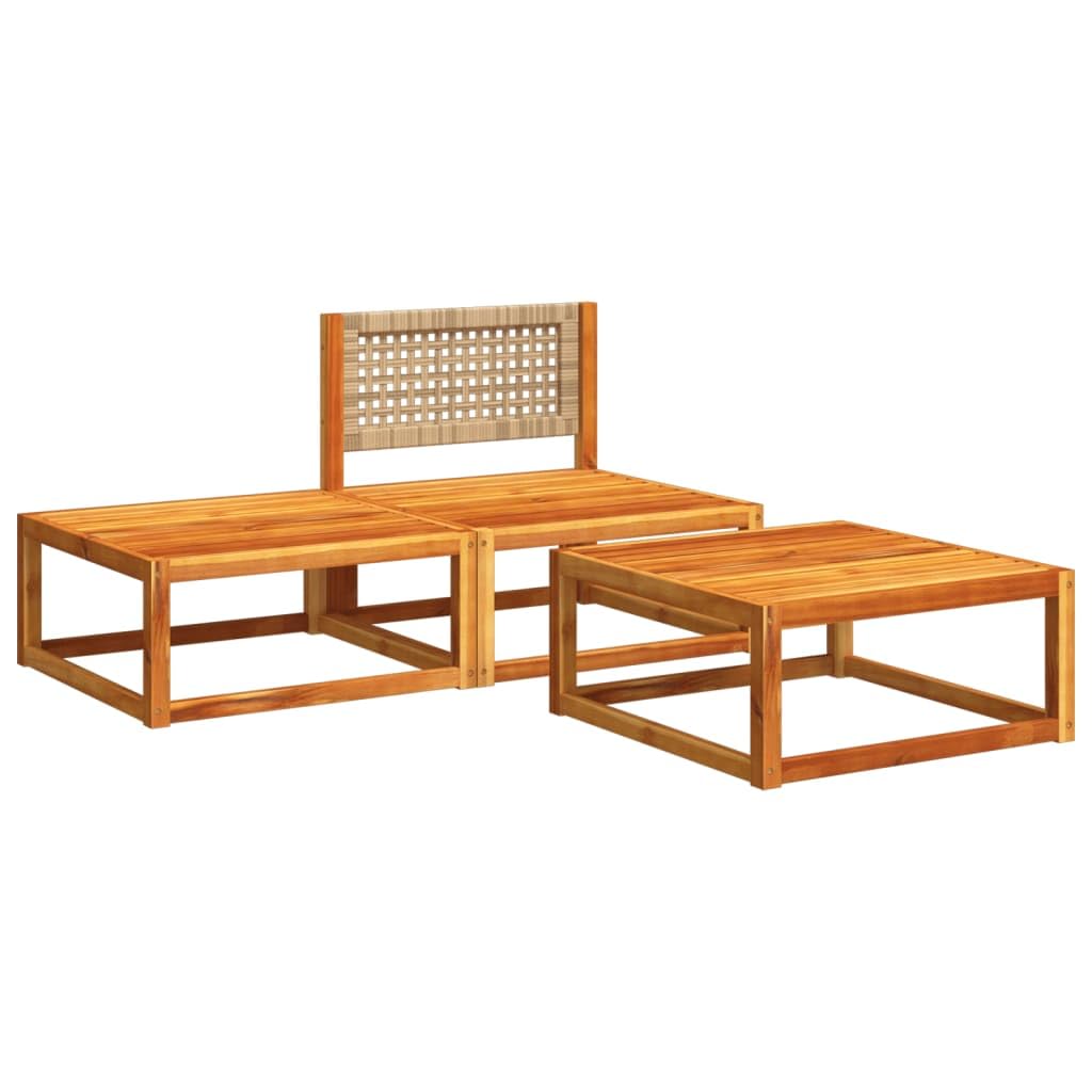 3-częściowy zestaw sofy ogrodowej, drewno akacjowe i rattan, modułowy, z poduszkami, meble ogrodowe na balkon, taras, do ogrodu, łatwy w pielęgnacji