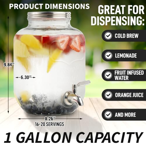 Image of Zulay 1 Gallon /128oz Cold Brew Maker - Thick Glass Cold Brew Pitcher with Stainless Steel Filter, Lid & Spout - Large Cold Brew Coffee Maker - Iced Coffee & Sun Tea Pitcher for Fridge - Silver